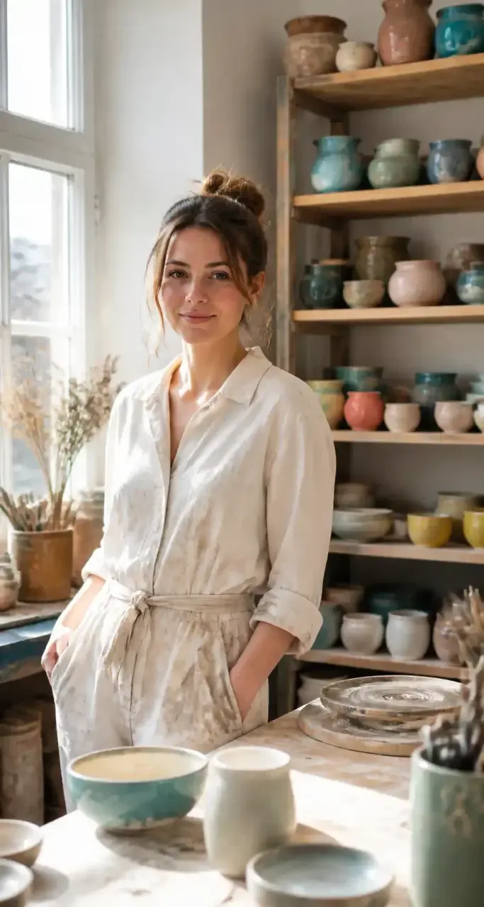 Créatrice nantaise dans son atelier de céramique