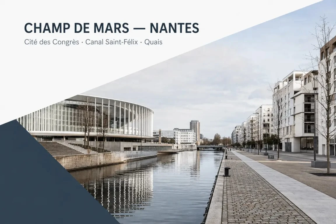 Champs de mars nantes : vue du secteur de la Cité des Congrès et du canal Saint-Félix