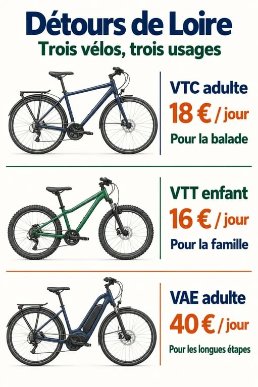 Détours de Loire : comparaison des vélos et tarifs journaliers