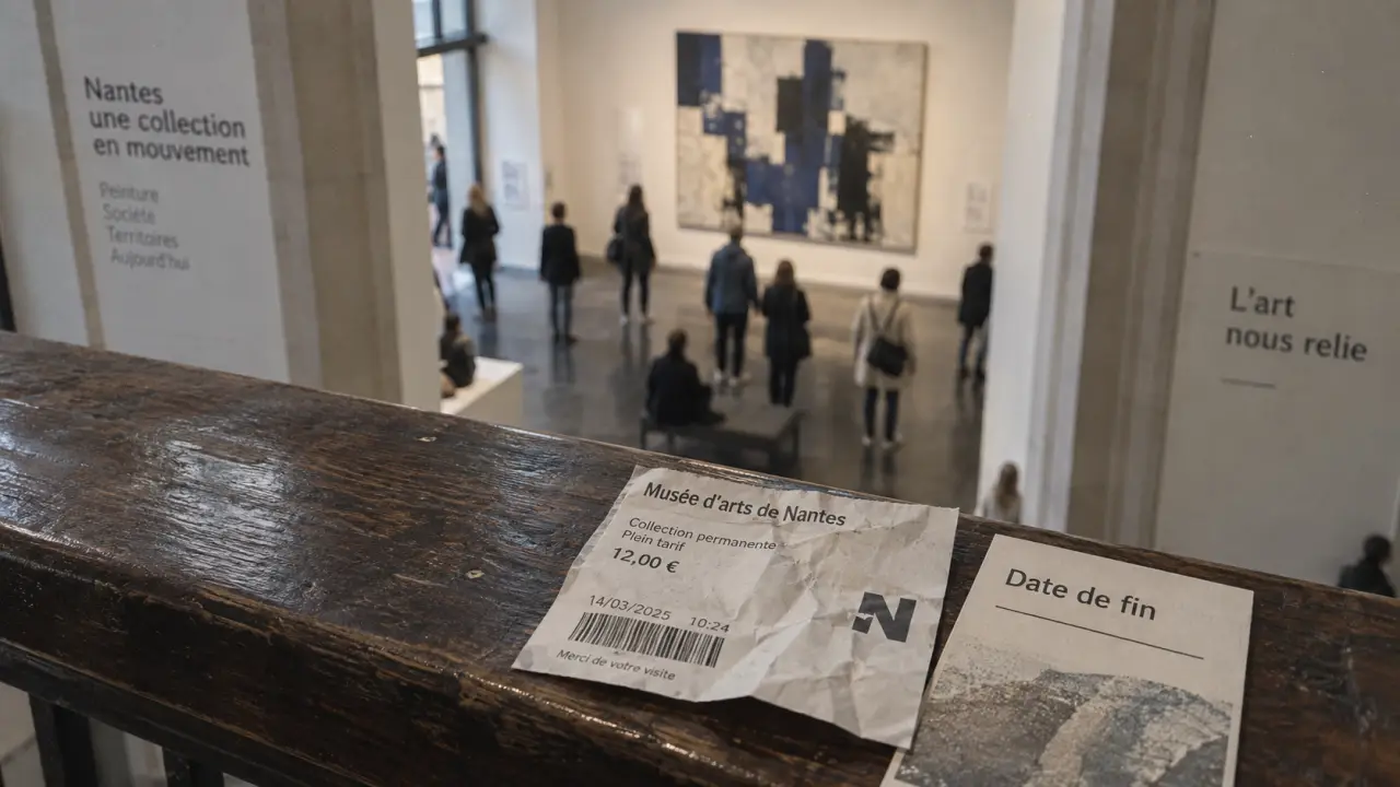 Nantes exposition art contemporain dans un hall de musée, visiteurs devant une œuvre
