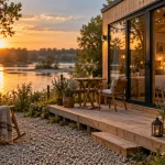 Hébergement insolite Nantes : tiny house vitrée près de la Loire, golden hour