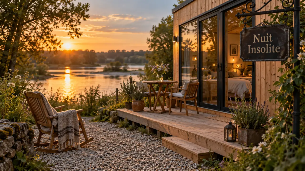 Hébergement insolite Nantes : tiny house vitrée près de la Loire, golden hour