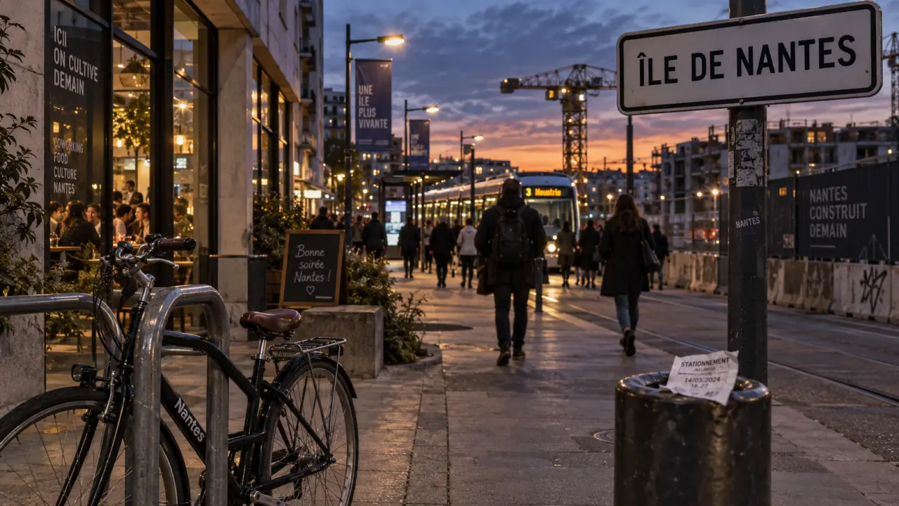 Île de Nantes, quartier dangereux : trottoir, vélo et vigilance le soir près du tram